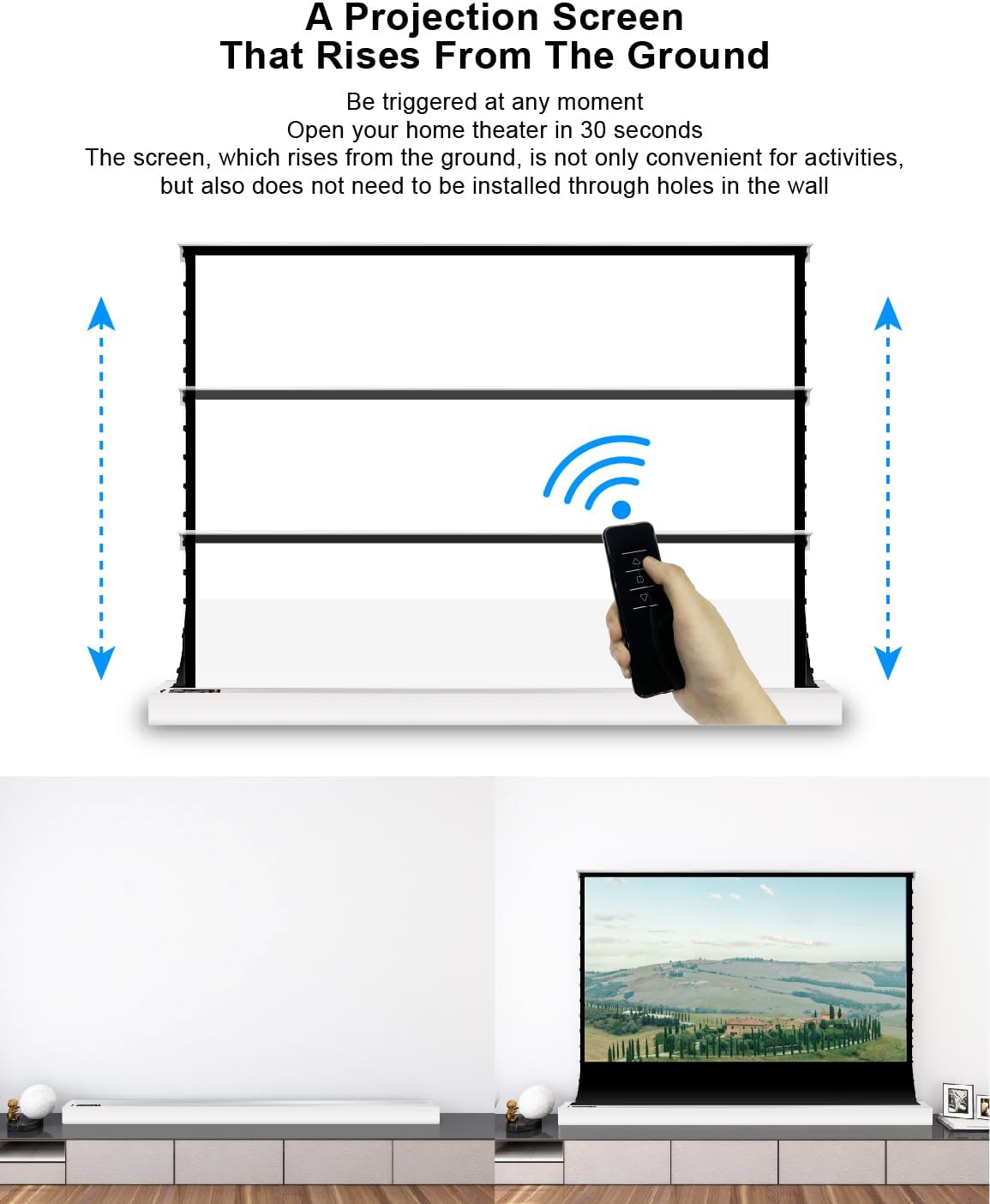 VIVIDSTORM-Movie Screen S 84 inch Motor Rollable Foldaway Portable Screen with White Cinema PVC, 4k 3D HD Gaming/Office Room,Compatible with Standard Projector,VWSDSTW84H