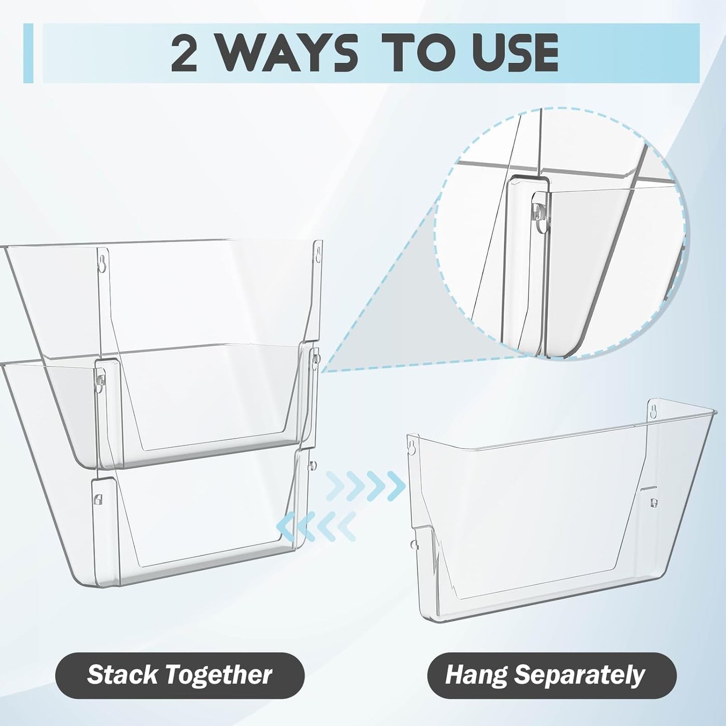 6 Pack Clear Acrylic Single Pocket, Plastic Hanging Wall Mount File Holder for Office Home, Clear