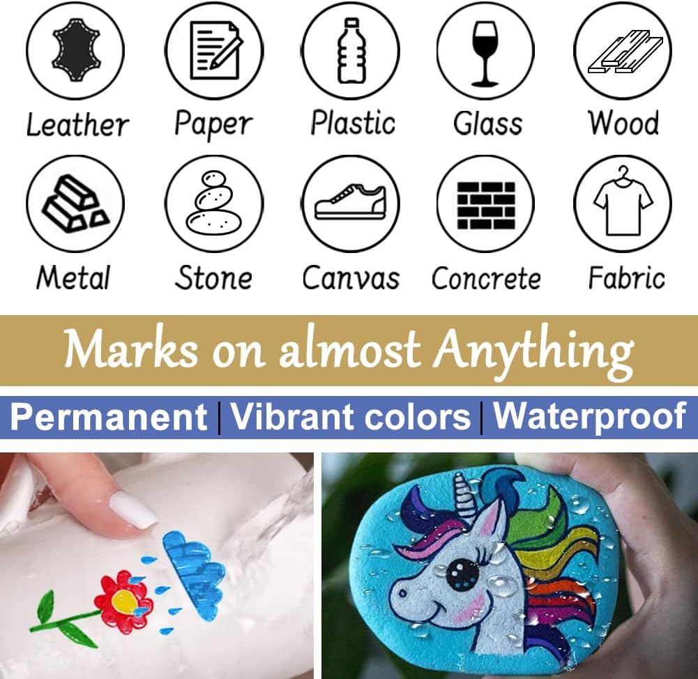 Overseas Paint Marker Pens - 5 Pack Permanent Oil Based Paint Markers, Metallic, Medium Tip, Quick Drying, Waterproof, Assorted Colors Marker for Metal, Rock, Wood, Plastic, Canvas, Glass, Rubber