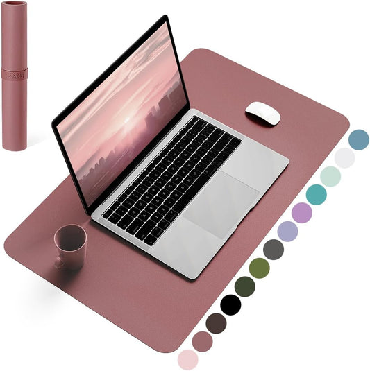 YSAGi Non-Slip Leather Desk Pad, Waterproof Laptop Computer Desk Keyboard Mat, Table Protector Blotter Mat, Large Mouse Pad for Office/Work/Home/Decor(Dark Pink, 23.6" x 13.7")