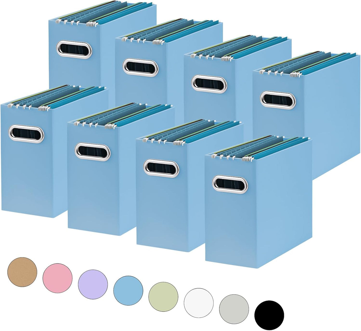 Oterri File Organizer, 8 Packs Small Storage Box, Cardboard File Folder Organizer, Collapsible File Box for Hanging File Folders Letter Size, Portable Filing Organizer with Handle (Blue)