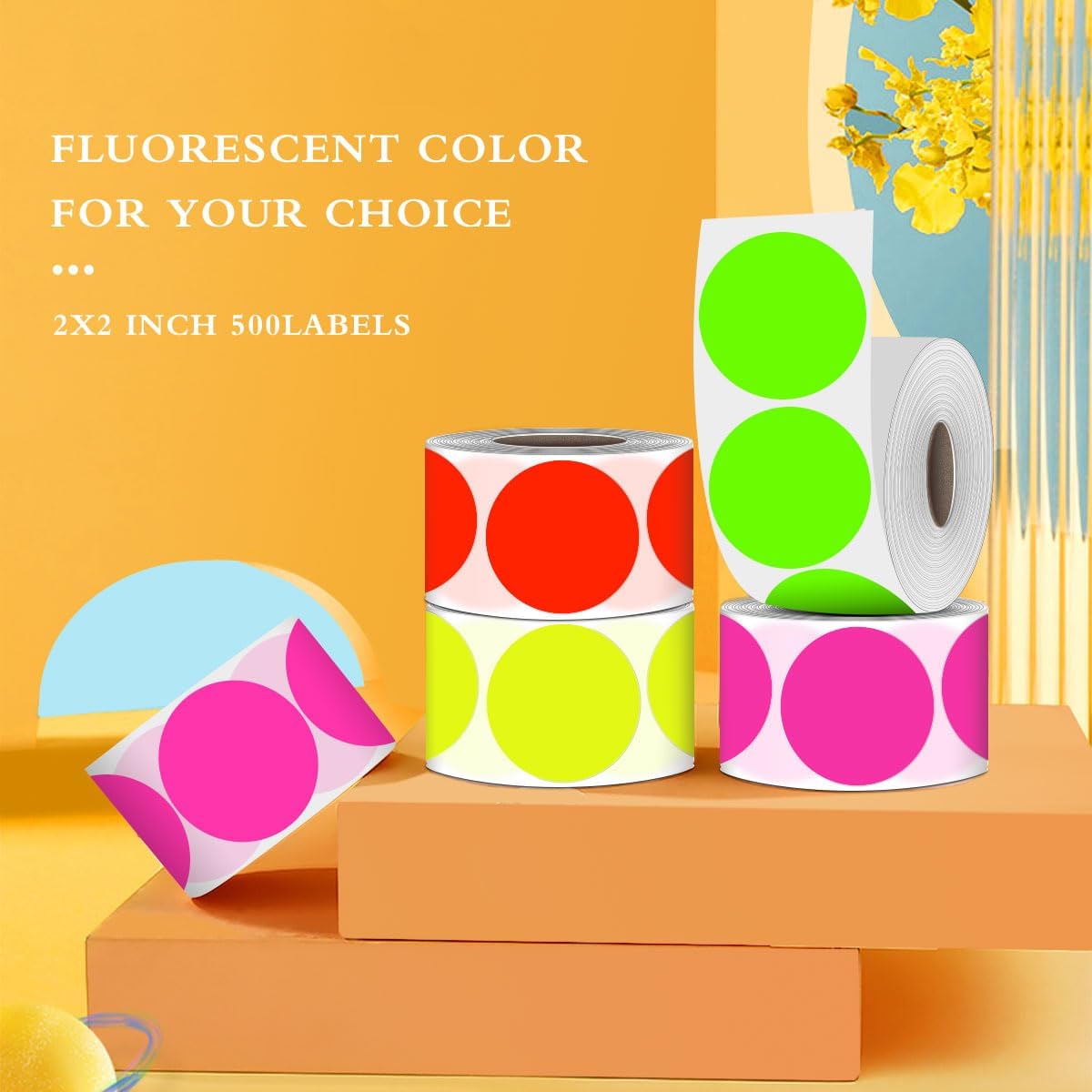 PARLAIM Fluorescent Red Color Coding Sticker 2 Inch, Round Circle Dot Labels 500pcs Inventory Moving Label