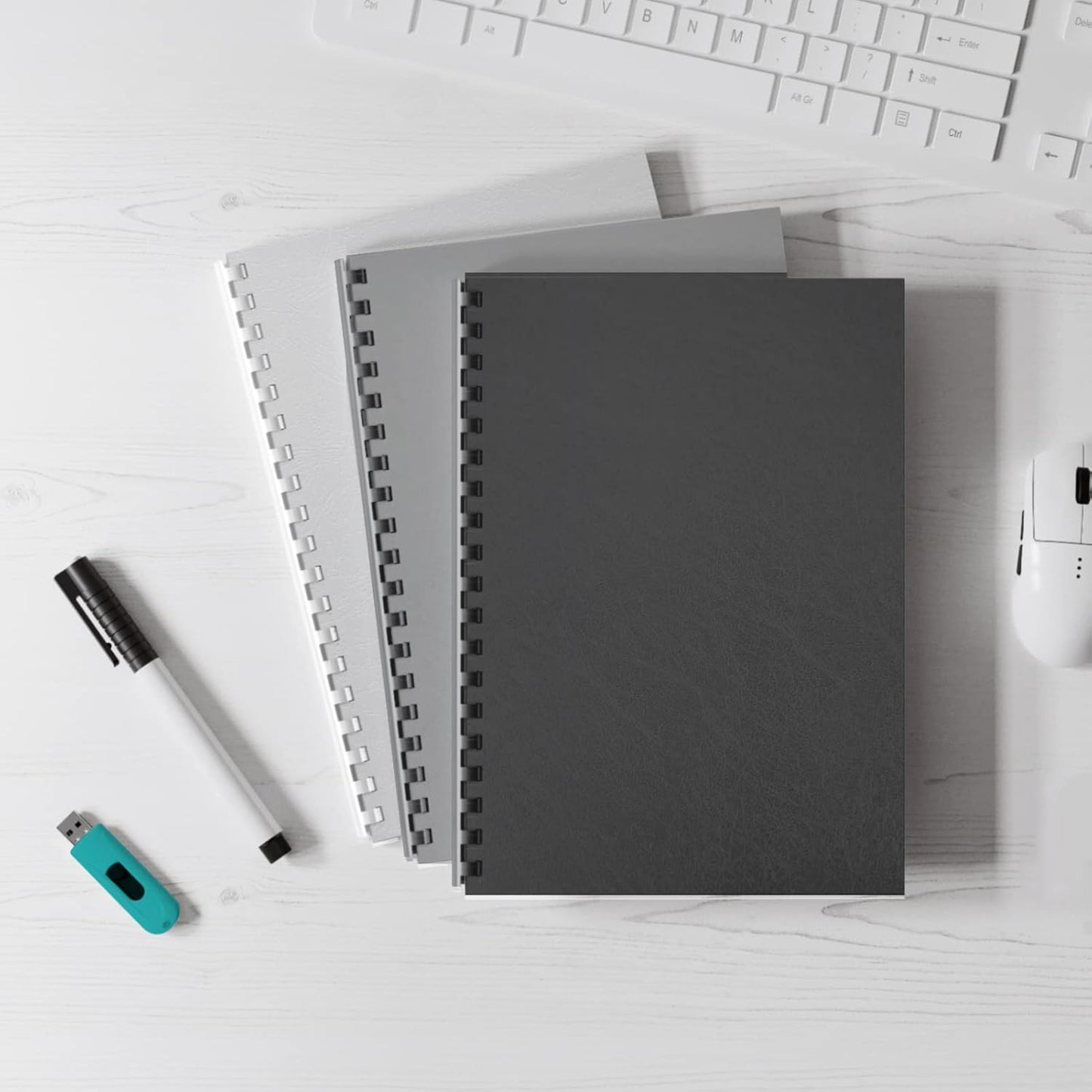 Binditek 50 Pack 16 Mil Leather-Textured Heavyduty Polycovers, Plastic Binding Presentation Covers, Letter Size, 8-1/2 x 11, Unpunched, Square Corners, Black