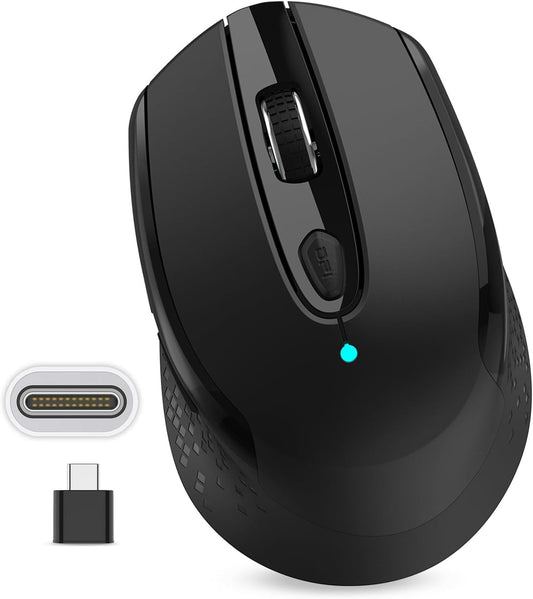 RaceGT USB C Wireless Mouse, Type C Silent Mouse for MacBook Air/Pro, 2.4G Cordless Computer Mice with 6 Buttons and 3 Adjustable DPI for Mac, Laptop, Desktop, PC