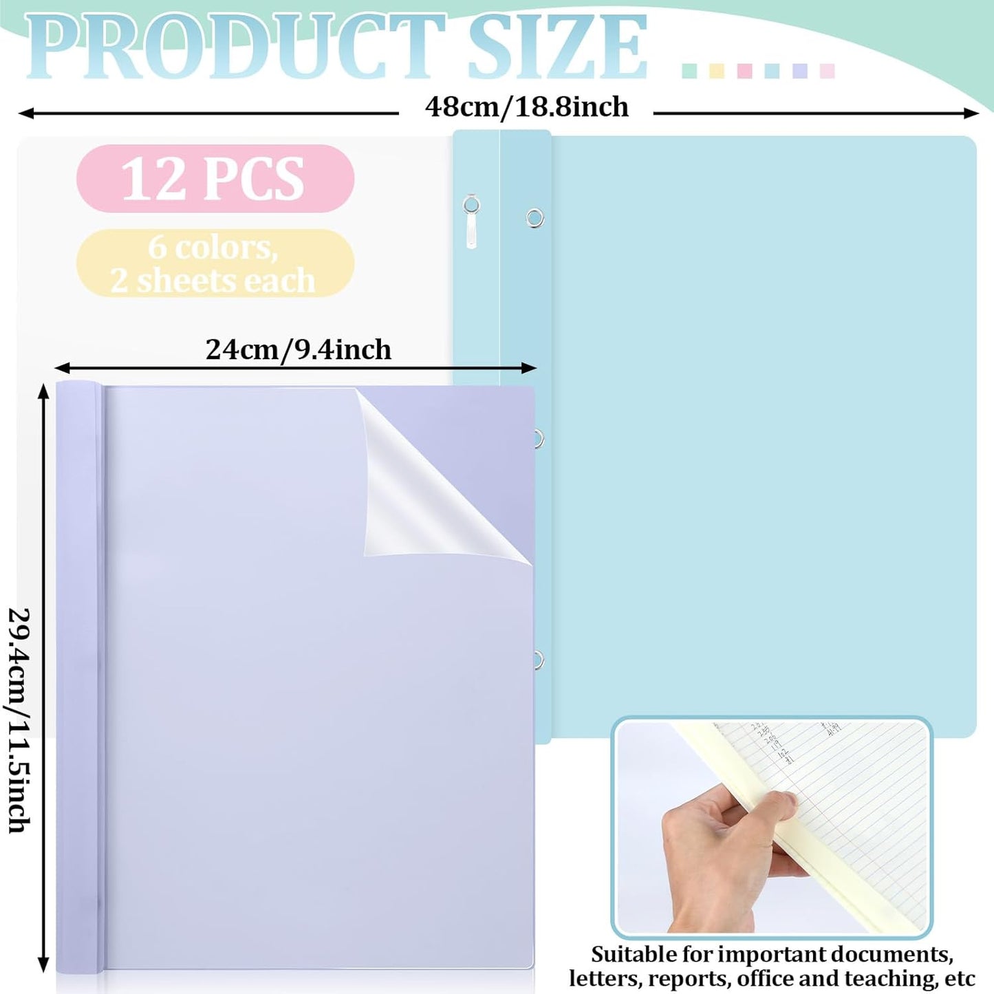 12 PCS Pastel Plastic Report Covers with 3 Prongs Clear Front Presentation Folders 3 Prong Folders for Resume Portfolio Document Report Letter Proposal School Classroom Office Supplies (Pastel)