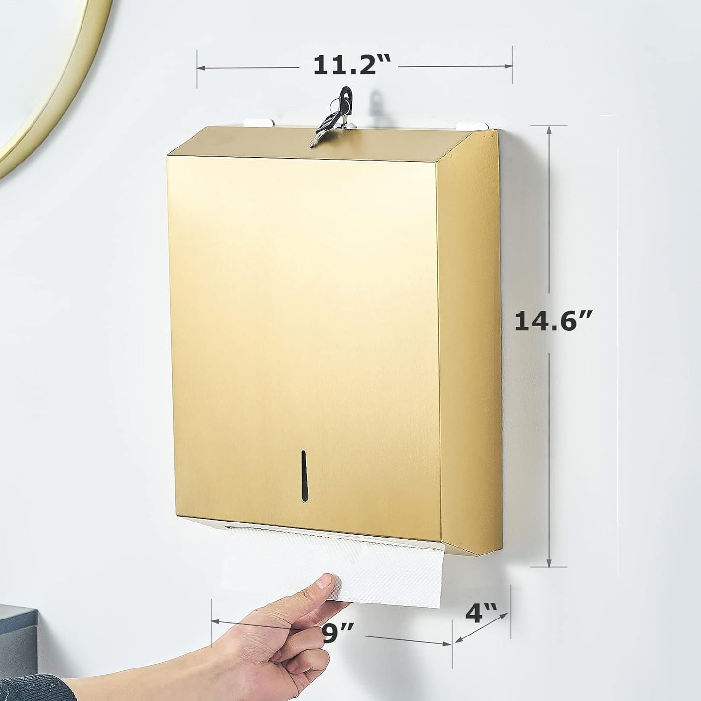 Paper Towel Dispenser Wall Mount Commercial c-fold/Multi-fold/Tri-fold, Touchless Hand Towel Dispenser with Lock(Gold)
