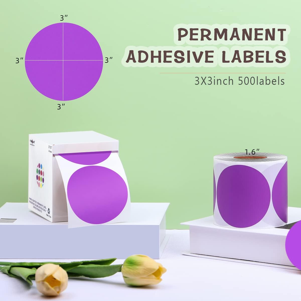 PARLAIM 3 Inch Round Permanent Adhesive Color Cod Dot Stickers,500 per Dispenser Box Roll dots Label Inventory Circle Stickers（Purple）