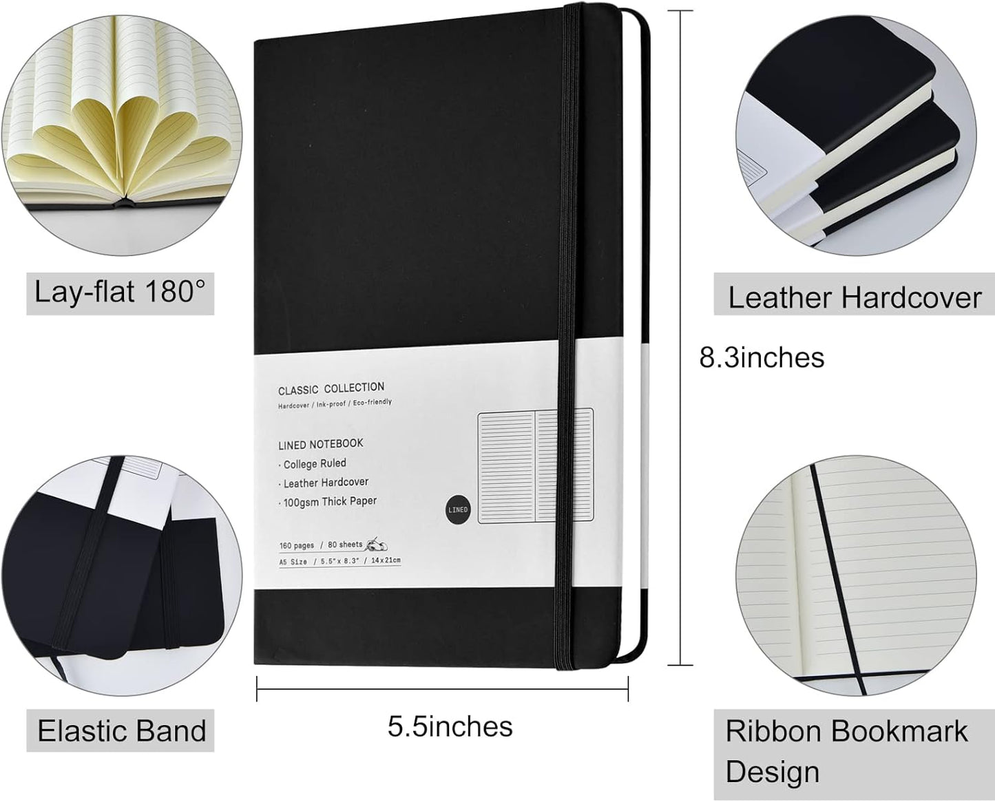 Coopay 24 Pack A5 Journal Notebooks Bulk, 160 Pages, 100GSM Thick Paper, 8.3 x 5.5 inch Hardcover Lined Leather Journals for Writing Office School Business,Bulk Notebook for Work Men Women(Black)