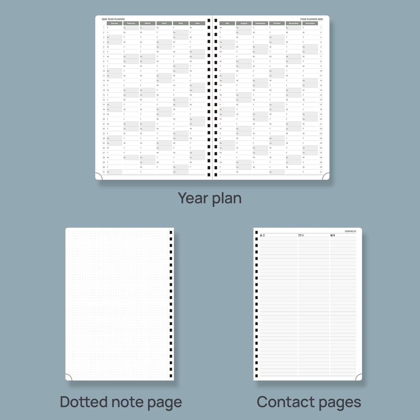 POPRUN 2026 Daily Planner One Page A Day - [A4 Large Size 8.25" x 12" -Spiral Hard Cover], Agenda 2026 Hourly Appointment Book with Monthly Calendar, Pen Holder, Ivory Paper -Burgundy