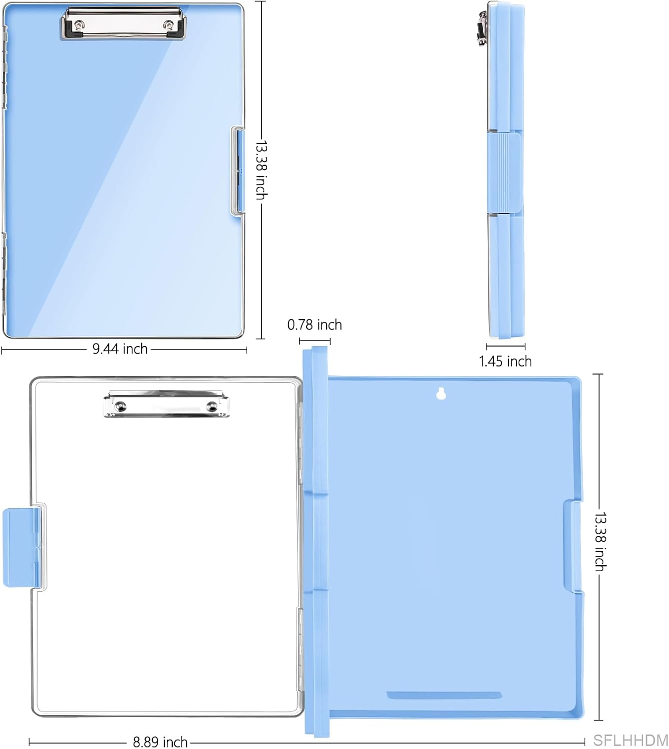 Clipboard with Storage,Heavy Duty Clip Boards 8.5x11 with 2 Storage Case,Clear Visible Top Panel Storage Clipboard,Side Opening Clip Boards,Nursing Clipboard Folder Case for Office Supplies-Aqua Blue