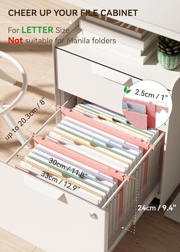 Wheat Straw Expanding Hanging File Folders, File Organizer, 1.2" Accordion Pockets, Large Capacity, Letter Size for Filing Cabinet, 100% BPA Free, Return to Nature, Healthy Living-Pink