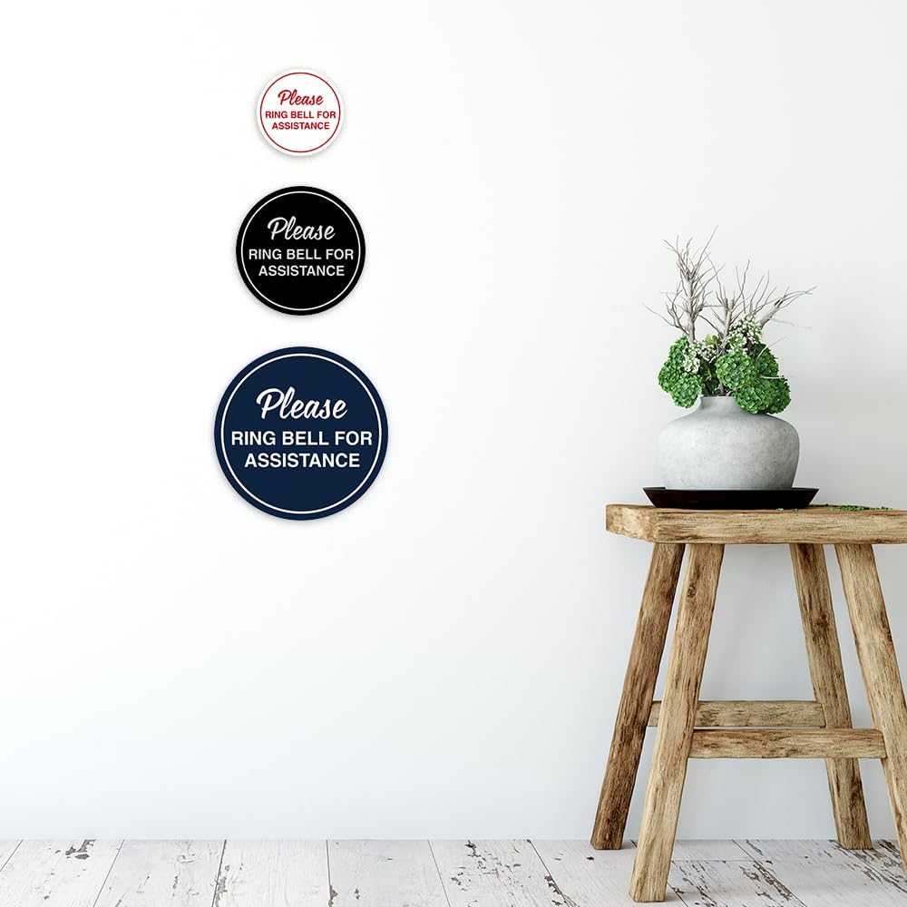 Signs ByLITA Circle Please Ring Bell For Assistance Wall or Door Sign | Easy Installation | Front Desk Reception Sign (Walnut) - Medium (2 Pack)
