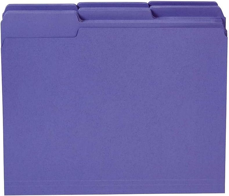 Staples 508945 File Folders Reinforced 3-Tab Letter Size Purple 100/Box (508945)