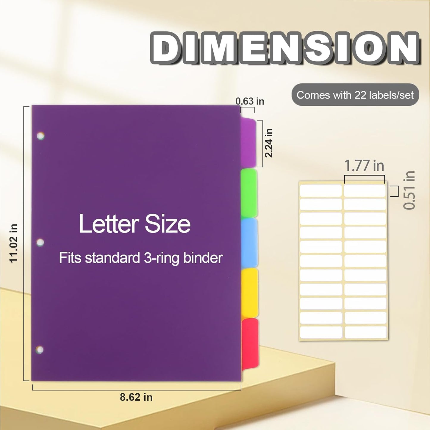 3 Sets Colorful Binder Dividers with Tabs,Plastic Index with 5 Tabs,Big Tab Dividers for 3 Ring Binder