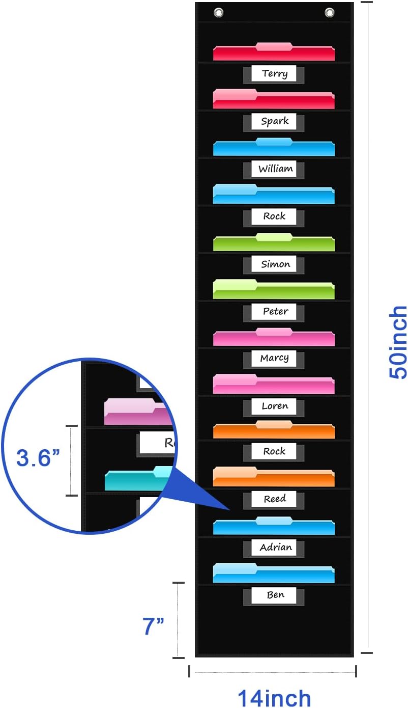 REGELETO 12 Pockets Storage Pocket Chart with 12 Nametag Pockets,Hanging Wall File Organizer for Classroom and Office, Organize Your Assignments, Files, Scrapbooks, Paper (Black)
