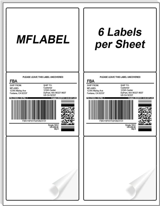MFLABEL 3-1/3" x 4" FBA Shipping Address Labels, 6-UP, White, Easy to Peel, 150 Labels (25 Sheets)