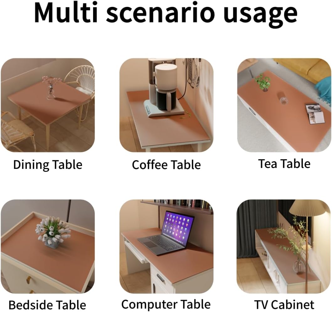 Leather Table Cover,1.8mm Thick,12x45 Inch Table Protector,Glass Table Protector,Table Sticker Cover,Desk Covers On Top of Desks.(Brown+Gray,12x45)