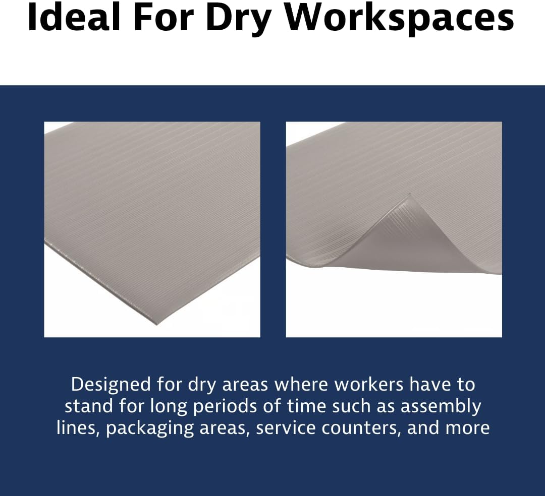 Notrax 410 Airug® 2' x 3' x 5/8" Anti Fatigue Mat, Enhanced Slip Resistance with Beveled Edges and Ribbed Surface, Ideal for Industrial and Commercial Workplaces, Gray, 410S0523GY