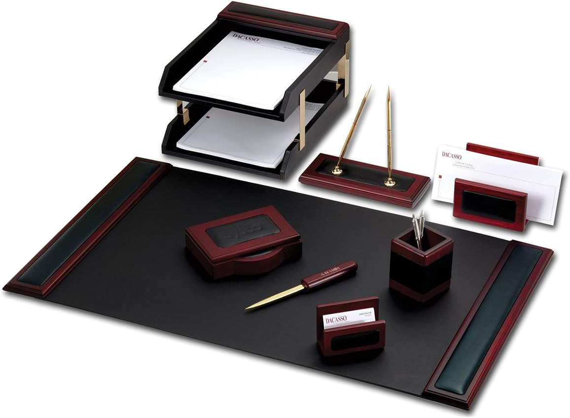 Dacasso Rosewood and Leather Desk Set, 10-Piece