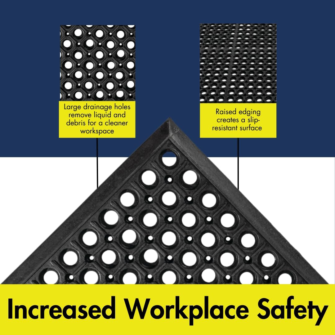 NoTrax 3' x 5' Anti-Fatigue Lightweight Restaurant Rubber Floor Mat with Drainage Holes, Beveled Edges, Non-Slip Mats, Red, T30 Competitor, T30S0035RD