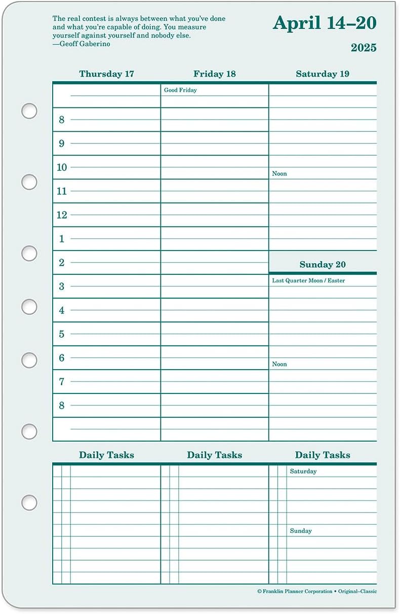 FranklinCovey - Original Weekly Ring-Bound Planner (Classic, Apr 2025 - Mar 2026)