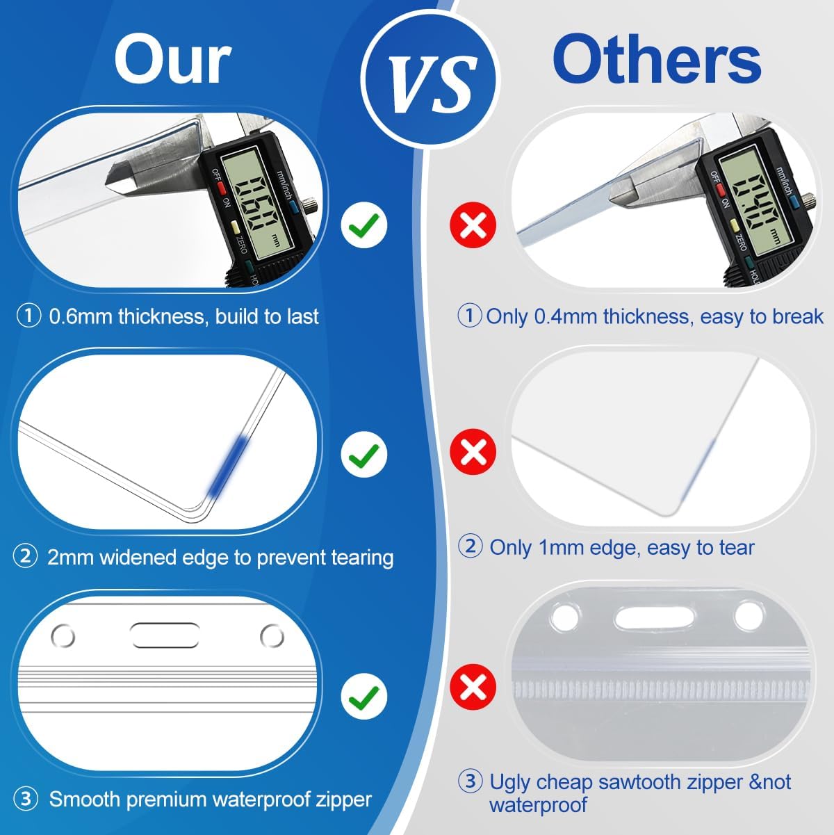 100 Pcs Clear Plastic Extra Thick Horizontal Card Holders, 4x3 Inch Sealable Waterproof Name Badge Bank ID Card Protector