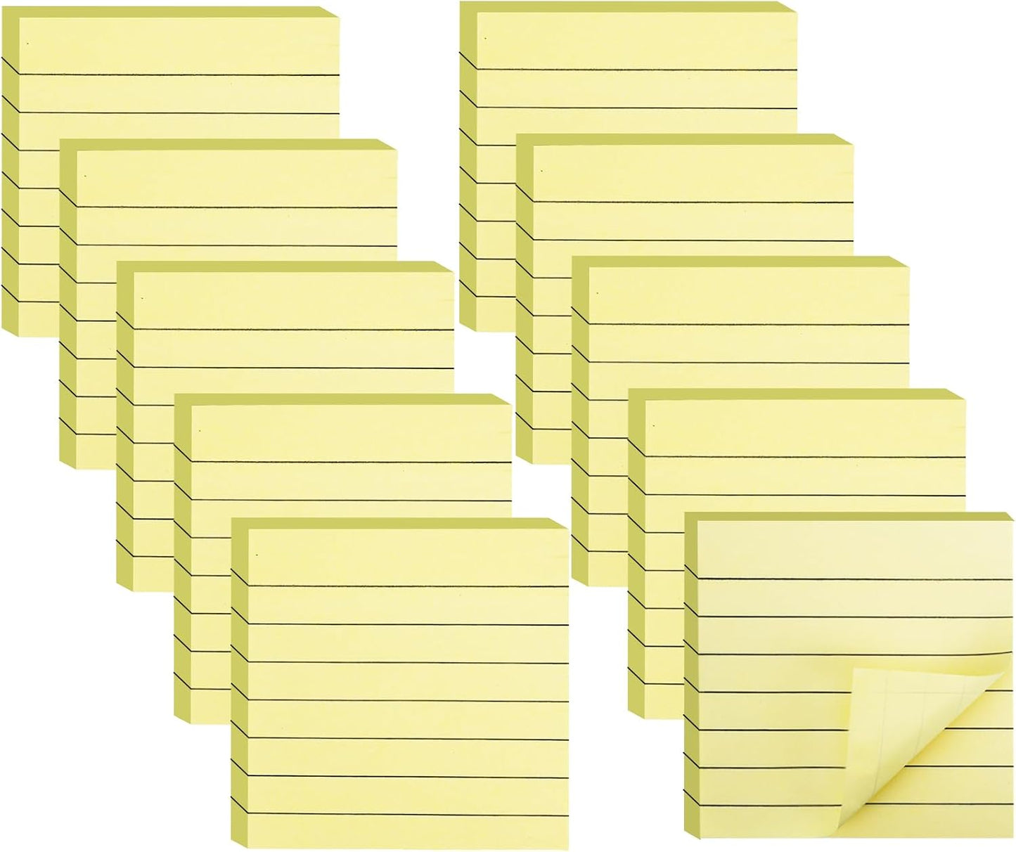 10 Pack Lined Sticky Notes 3x3 Inch 800 Sheets Yellow Self-Stick Note Pads, Sticky Notes with Lines Super Sticky Easy Remove for School Office Meeting