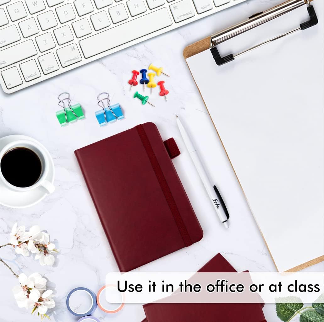 feela 15 Pack Pocket Small Notebooks Bulk, Mini Cute Notepads Hardcover College Ruled Lined Journals with Pen Holder for School Business Memos, with 15 Black Pens, 3.5”x 5.5”, A6, Wine