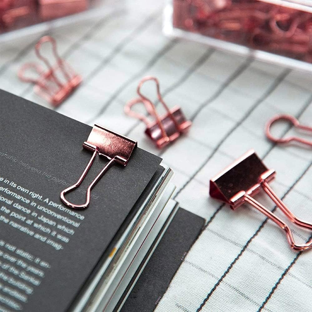 Paper Clips and Binder Clips Set, 3 Pack, 216 pcs, Metal Assorted Sized Binders with Push Pins, Cute Rose Gold Office Supplies for Desk, Desk Accessories