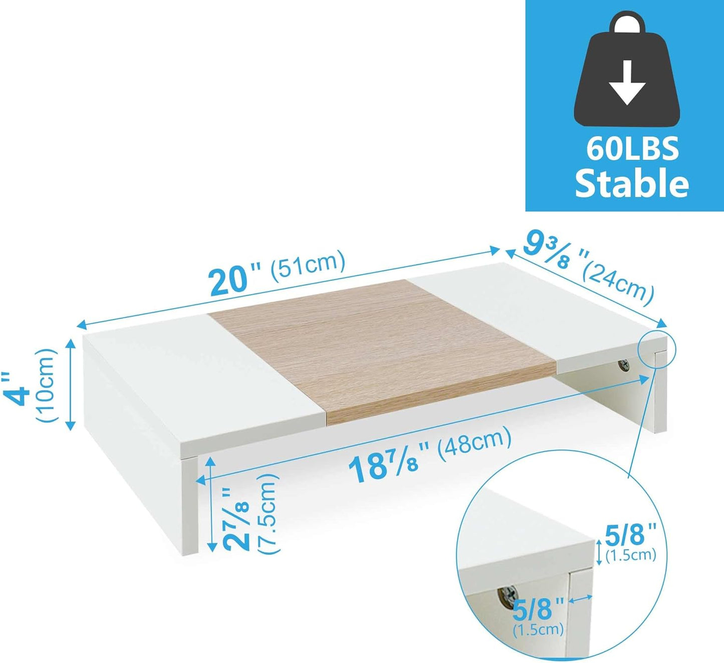 TEAMIX 20 Inch Monitor Stand Riser, Wooden Desktop Riser for TV/PC/Laptop/Printer, Cozy Monitor Riser with Storage, Laptop Shelf for Home Office