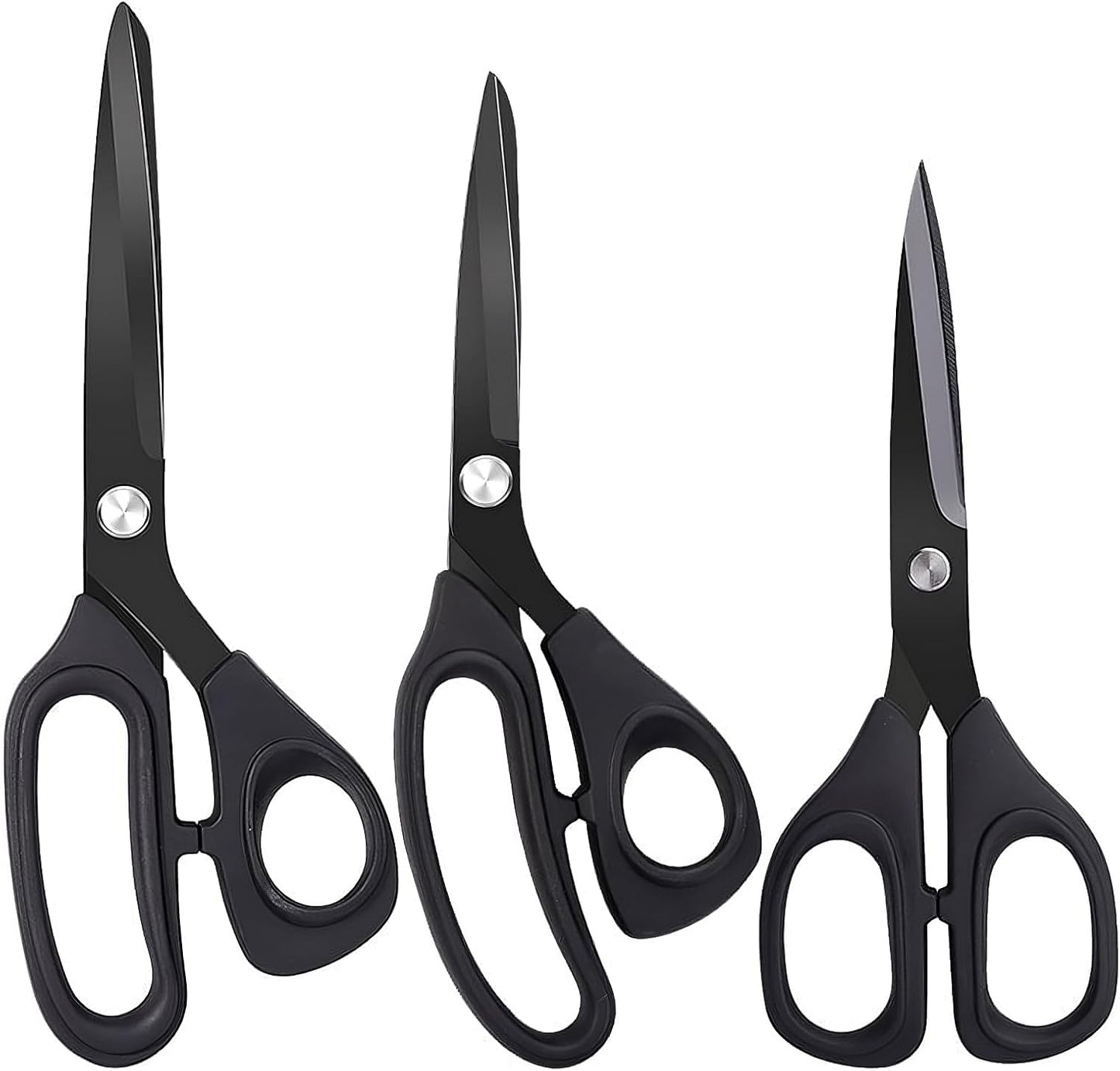 Jasni Scissors Set of 3 black titanium non stick blade anti rust Ergonomic Lightweight Soft Rubber Grip tailor scissors office student scissors for School, Office and Family Daily Use 10''/9''/6.5"