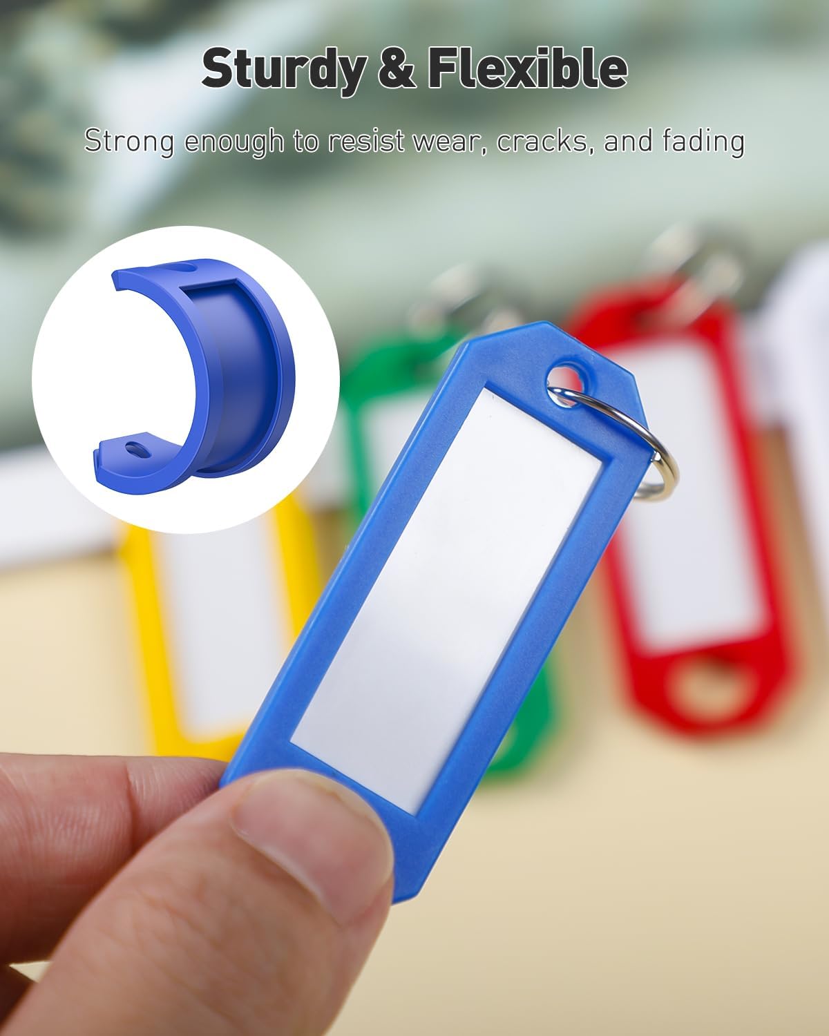 Uniclife 20 Pcs Key Tags, 5 Color Key Tags with Labels, 2.3" x 0.8" Key Labels for Keychain, Plastic Key Identifiers with Split Ring, Blank Key Ring Tags for House Office & School