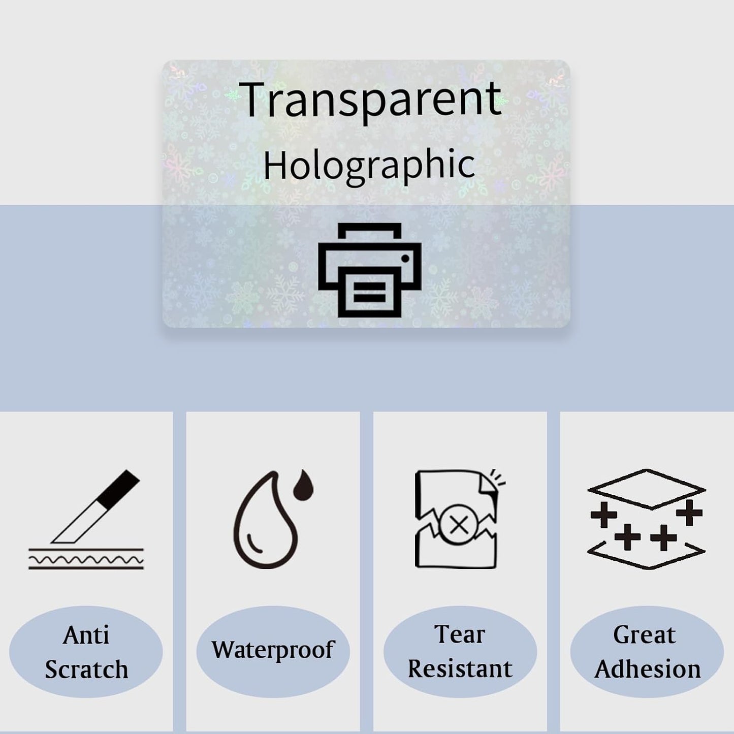 STARLIBOO Transparent Stickers Labels - 2" x 4" Clear Address Labels Mailing Stickers for Laser/Inkjet Printer 8.5"×11"- 20 Sheet (Clear Holographic Snowflake)