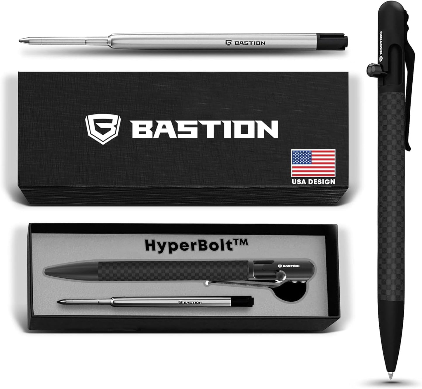 BASTION® Luxury Slim Bolt Action Pen, Lightweight Aluminum EDC Pen with Fine Tip, Professional Ballpoint Pen for School and Work - Black