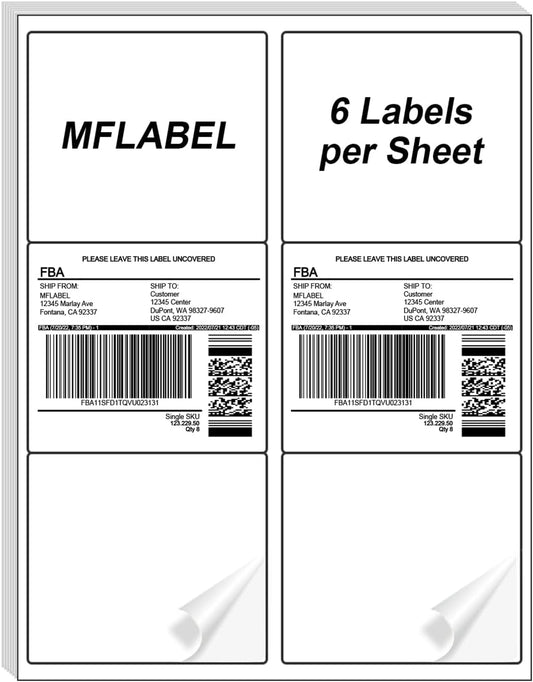 MFLABEL 3-1/3" x 4" Shipping Address Sticker, FBA Labels, 6-UP Sticker Label, White Shipping Label, Easy to Peel, Address Paper for Laser/Ink Jet Printer, 6 Per Page (30000 Labels, 5000 Sheets)