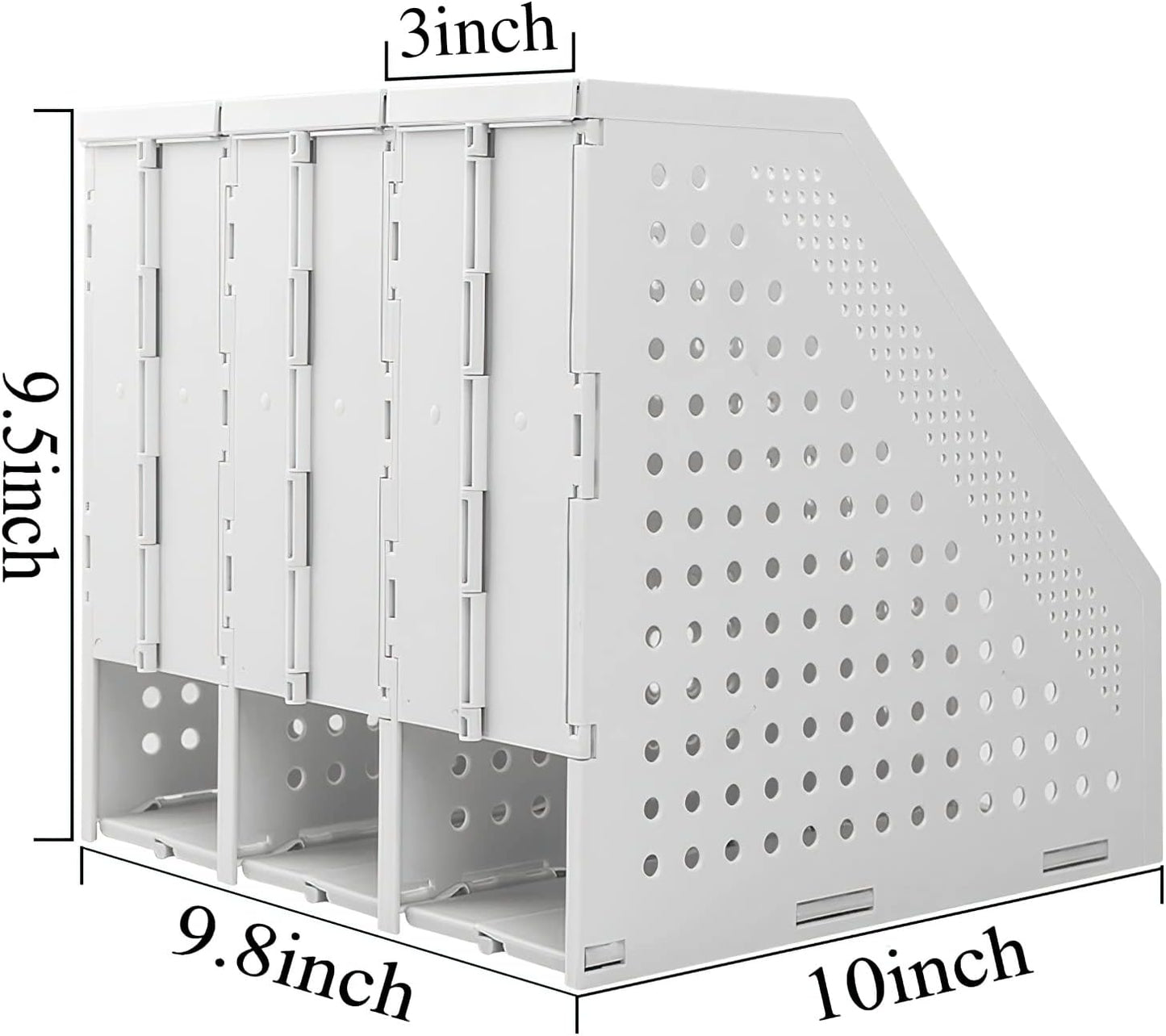 SAYEEC 1Pcs Collapsible Plastic Magazine File Holder Vertical Binder Storage Organizer for Desk Sturdy Upright Desktop Magazine Organizer Folder Rack for Office School Home (3 Compartments, Gray)