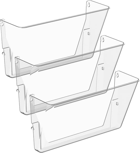 3 Pack Clear Acrylic Single Pocket, Plastic Hanging Wall Mount File Holder for Office Home, Clear