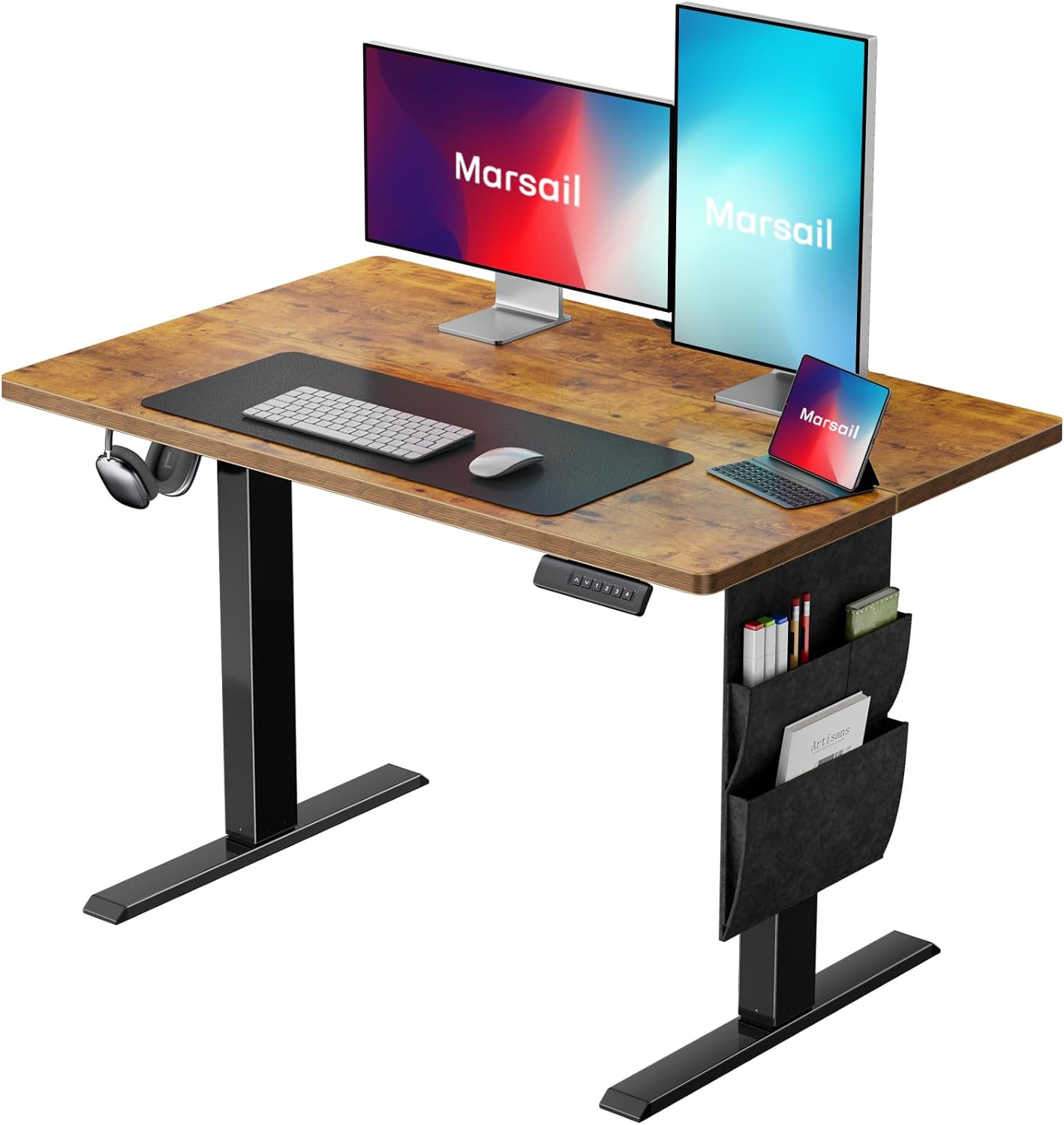 Marsail 40x24 Electric Standing Desk - Adjustable Height Computer Desk with Memory Presets, Storage Bag & Cable Management for Home Office & Gaming Workstations