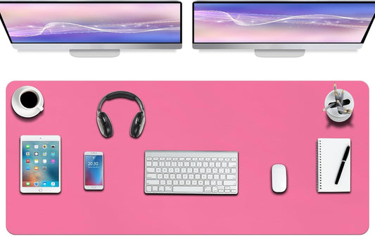 Boutilon Leather Desk Pad Protector,Non-Slip Mouse Pad,Laptop Desk Pad,Office Mouse Mat,Waterproof Leather Desk Blotter,Desk Writing Pad for Office and Home (XXXL-Rose Pink,47"x 24")