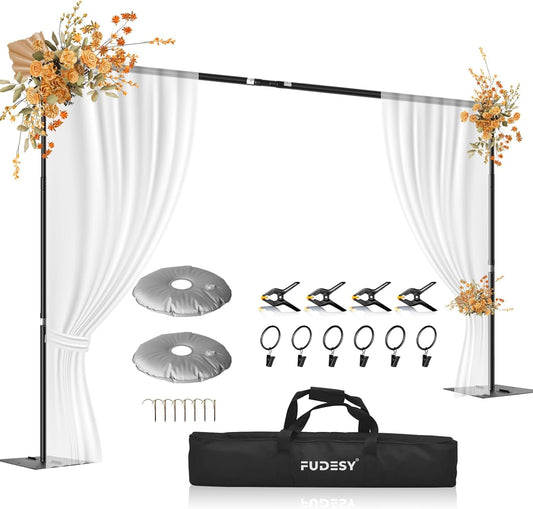 FUDESY Backdrop Stand Heavy Duty, 8.5x10ft Adjustable Photo Background Pipe and Drape Backdrop Stand Kit with Metal Base for Photography Parties Birthday Video Studio