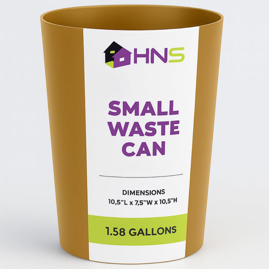HOLDN’ STORAGE Small Trash Can - 1.58 Gallon Open Top Waste Bin, Compact Waste Can Perfect for Bathroom, Kitchen, Office, Dorm - Durable Garbage Can - Soft Brass