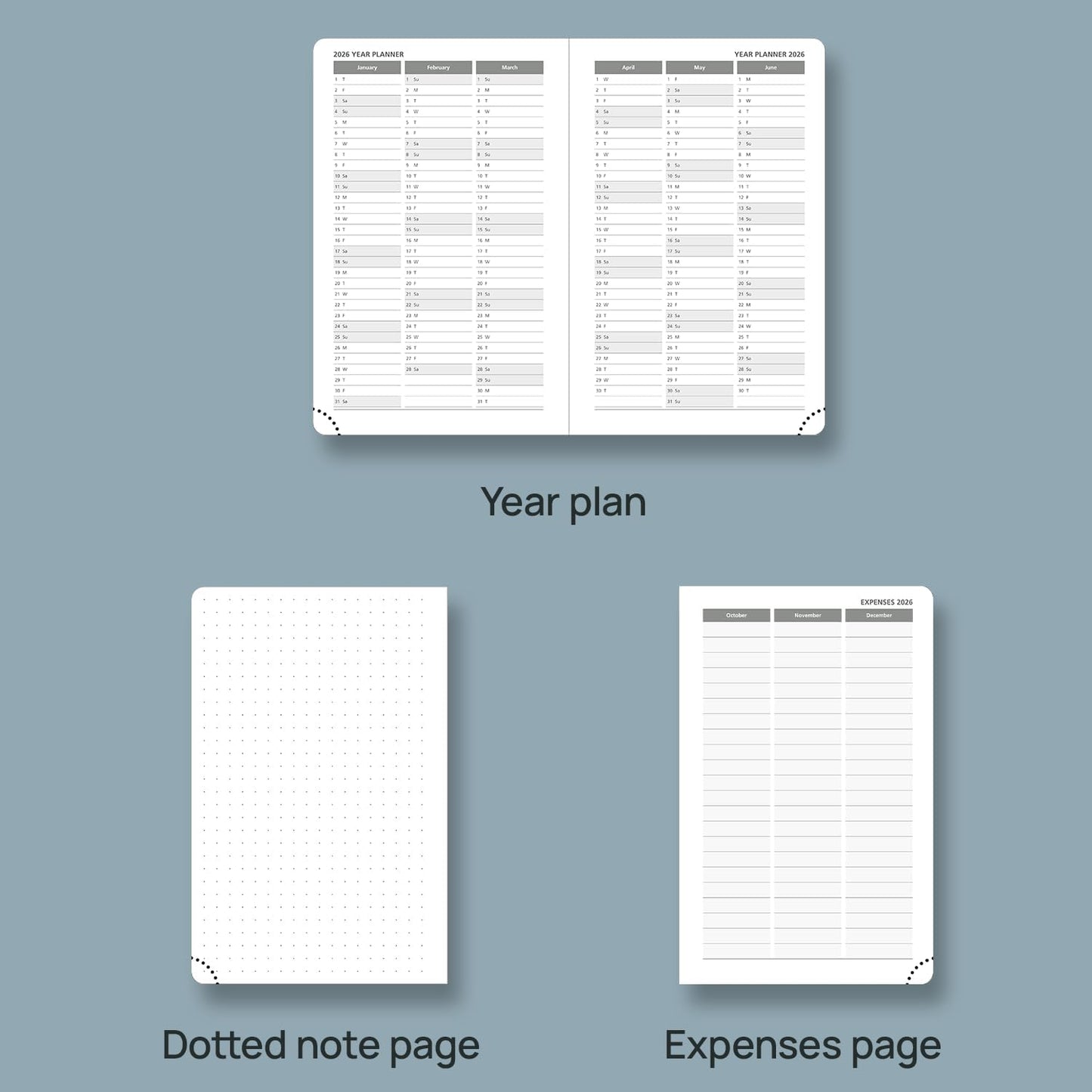 POPRUN Weekly Planner 2026 Calendar (Pocket 4'' x 6.25'') 12 Months Notebook with Horizontal Layout, Leather Hardcover, Inner Pocket, 100GSM Thick Paper, Pen Holder - Lavender