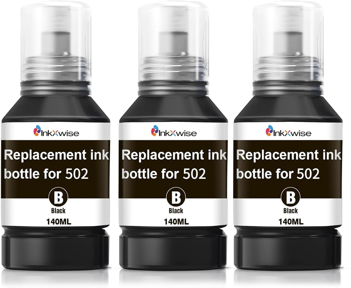 Compatible Replacement for 502 Pigment Black Ink Refill Bottles Replacement for Epson 502 Ink for Ecotank ET 2850 ET 3850 ET-4760 ET-2760 ET-3830 ET 15000 ET-3843 Printers (Black, 3-Pack)
