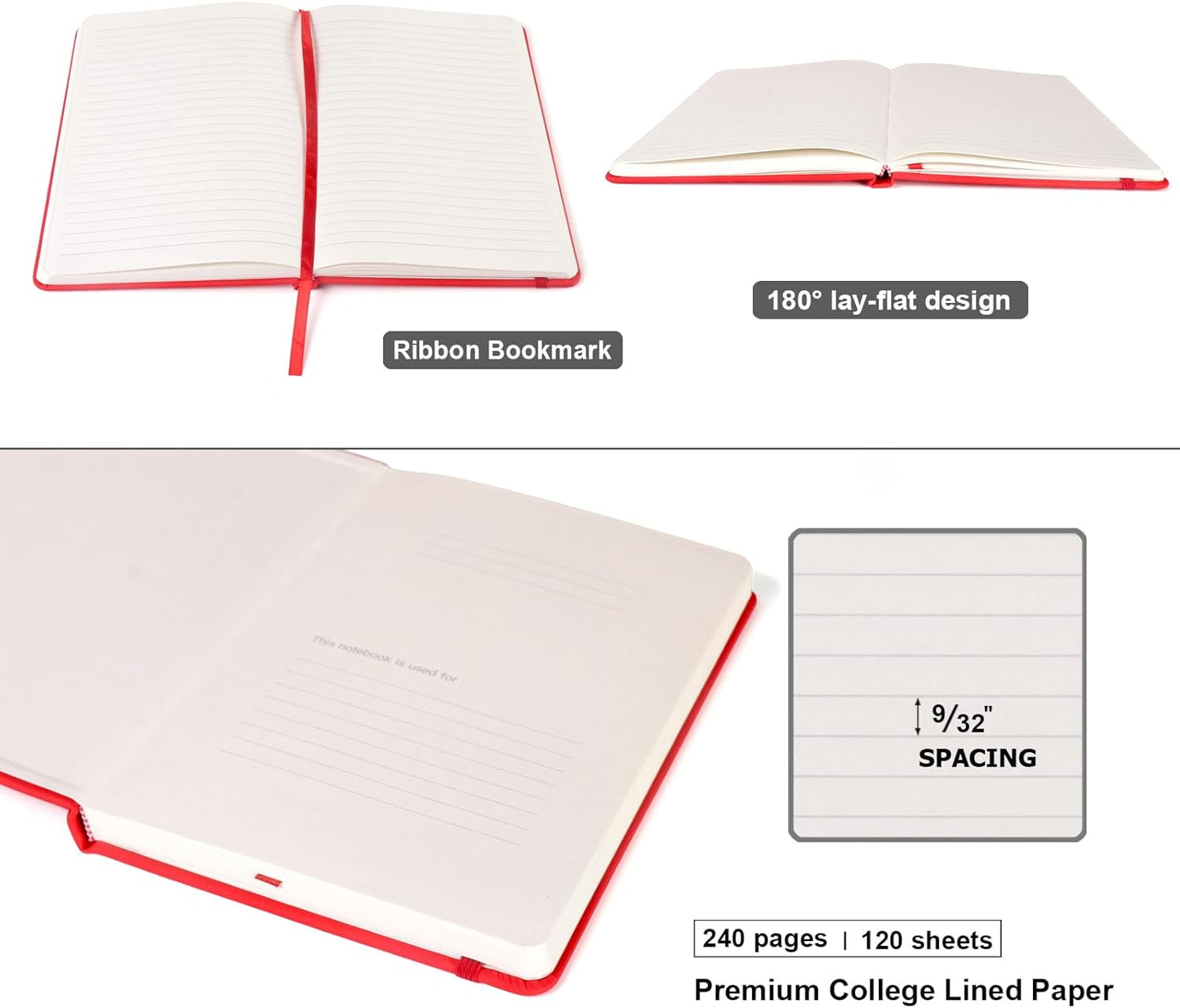 Comix 8 Pack Lined Journal Notebooks for Work, 240 Pages, 5.5"x8.3", Hardcover, A5 Medium College Ruled, Journaling Notebooks for Notes-taking, Fits for Office School Home