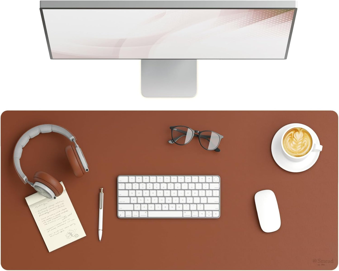 Smead Desk Pad, Vegan Leather Desk Mat with Non-Slip Faux Suede Backing, Perfect Desk Organizer for Office Decor, 36” x 17” Large, Saddle (64827)