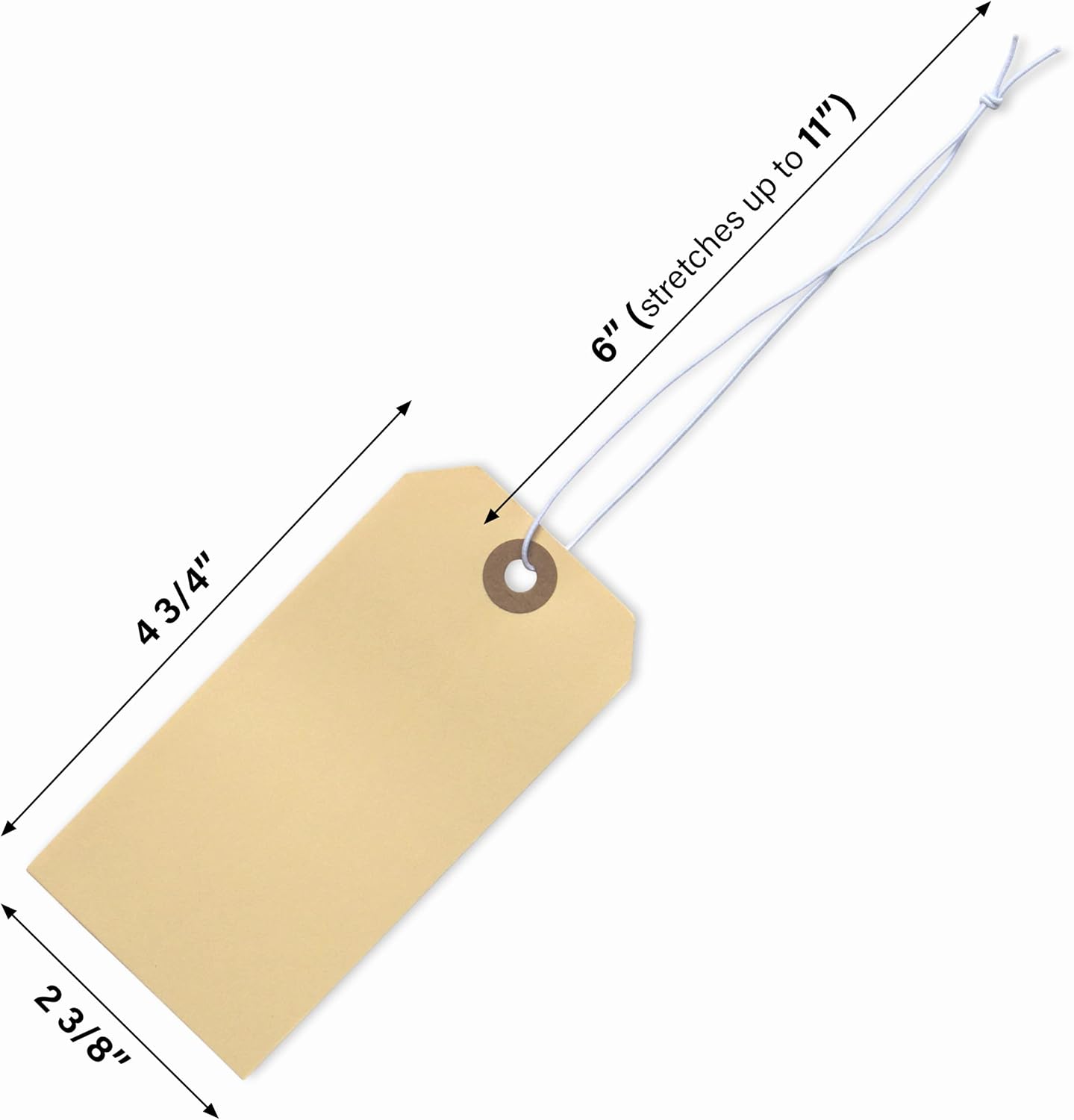 Tags with Elastic String Attached - #5, 4 3/4" x 2 3/8" Box of 200 Manila Paper Label Tags with Elastic Loop and Reinforced Hole
