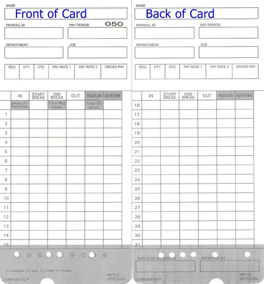 300 Time Cards for uPunch HN2000, HN2500, HN4000, HN4500 AutoAlign Calculating Time Clock and More HNTC2 UPTC2000 COMPUMATIC Compatible