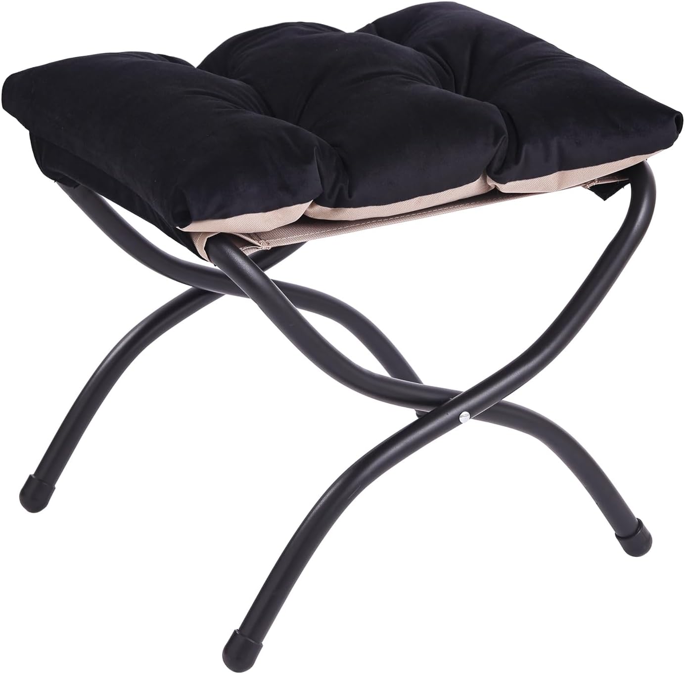 LITA Folding Upholstered Footrest Stool, Modern Small Portable Accent Ottoman with Detachable Thick Cotton Cushion Padded Sofa Stool with Metal Frame for Lazy Chair, Living Room & Bedroom, Black