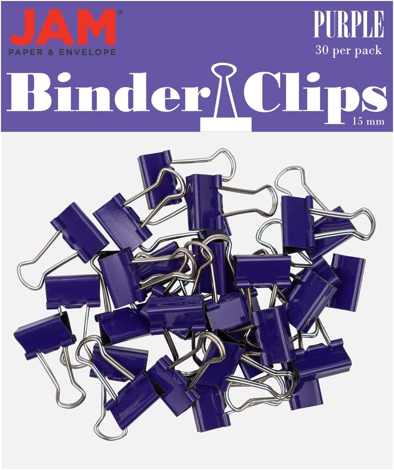 JAM PAPER Colorful Binder Clips - Extra Small - 3/5 Inch (15 mm) - Purple Binderclips - 30/Pack