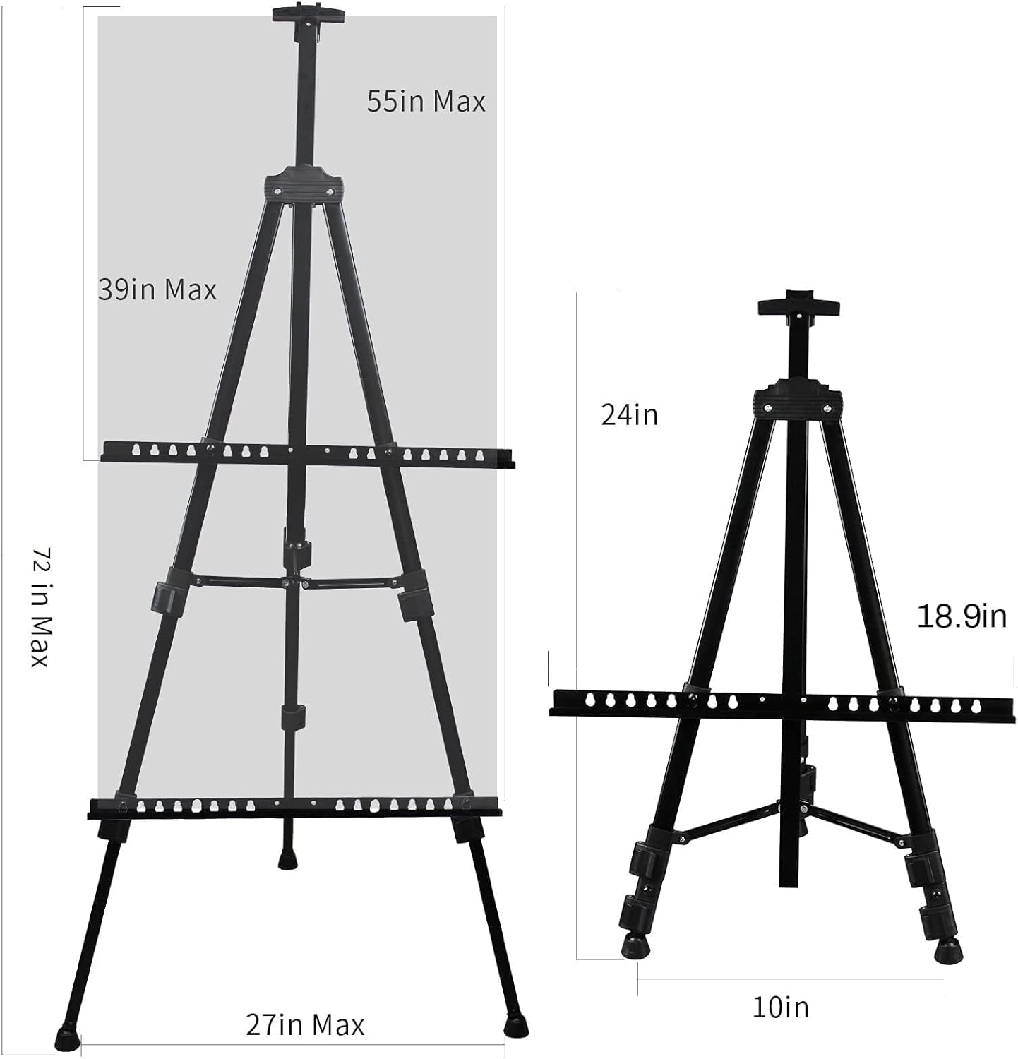 RRFTOK Art Painting Display Easel Stand, 72Inches Metal Portable Adjustable Easels for Painting Canvases Height from 22-72”for Table-Top/Floor Paint and Displaying,Black 2-Pack.